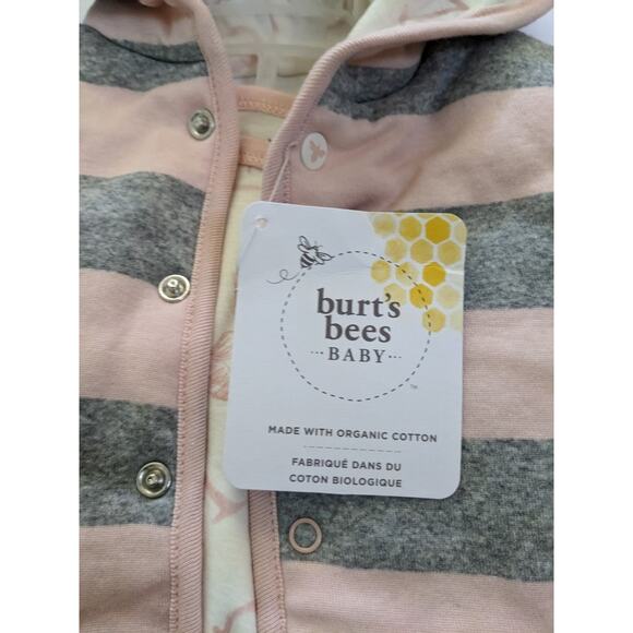 Burt’s Bees Baby Girl Set 3 Pc Jumpsuit Hooded Jacket Pants 6 9 Months Organic - Picture 4 of 6